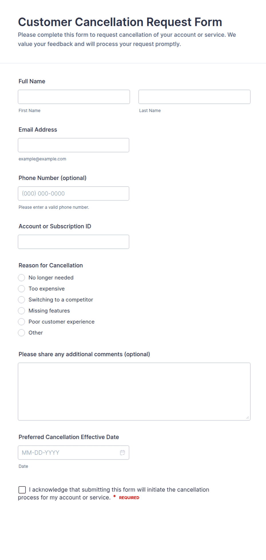 Customer Cancellation Request Form Template | Jotform