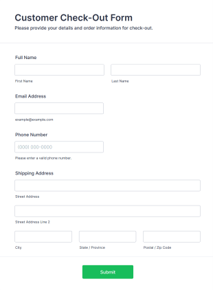 Customer Check Out Form Template