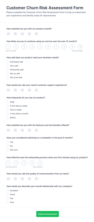 Customer Churn Risk Assessment Survey Form Template