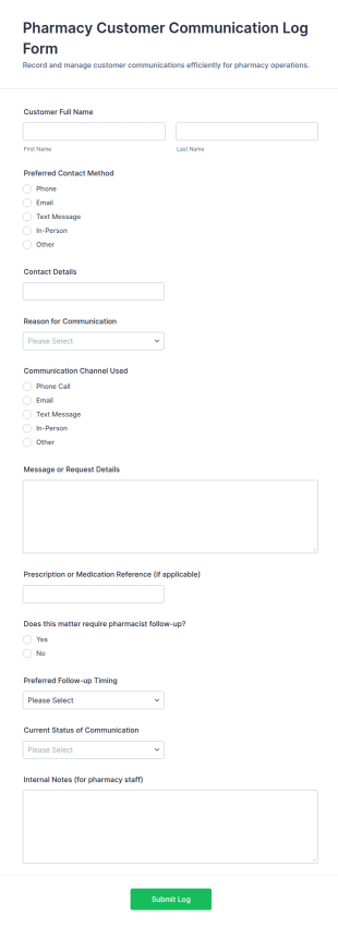 Customer Communication Log Form Template