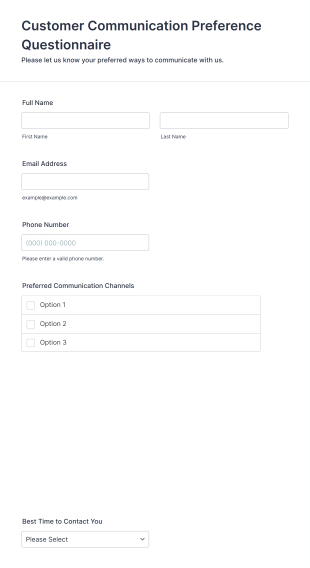 Customer Communication Preference Questionnaire Form Template