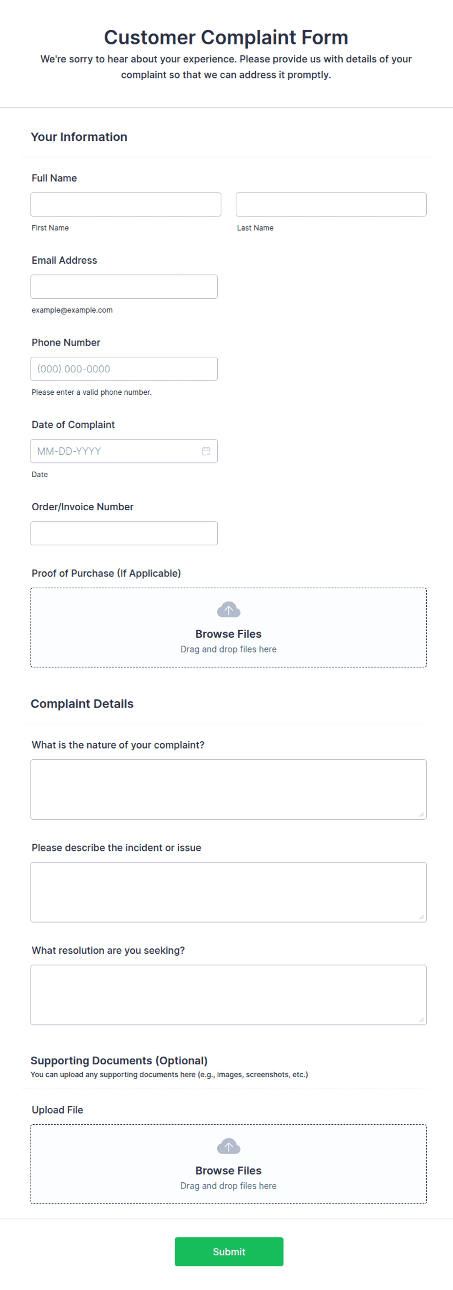 Complain Form Example Customer Complaint Form Examples Customer Complaint Form: Getting