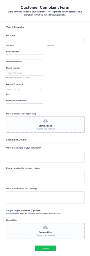 Customer Complaint Form Template