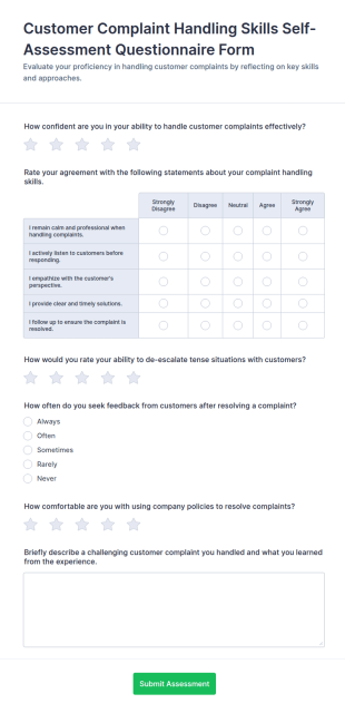 Customer Complaint Handling Skills Self Assessment Form Template