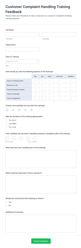 Customer Complaint Handling Training Feedback Form Template