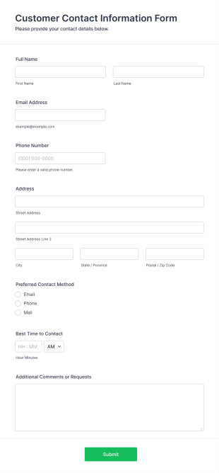Customer Contact Information Form Template