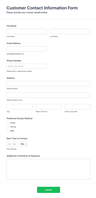Customer Contact Information Form Template