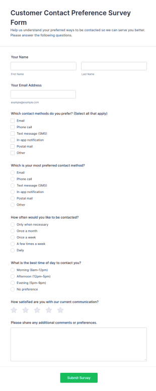 Customer Contact Preference Survey Form Template