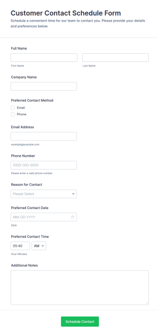 Customer Contact Schedule Form Template