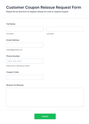 Customer Coupon Reissue Request Form Template