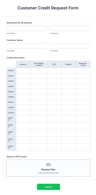 Customer Credit Request Form Template