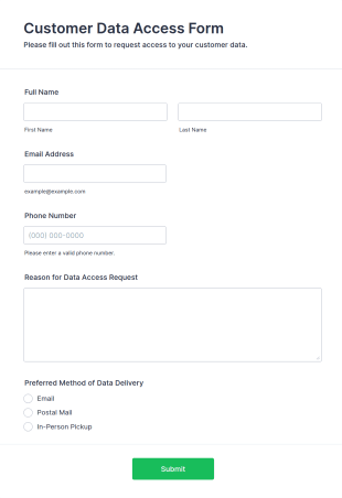 Customer Data Access Form Template
