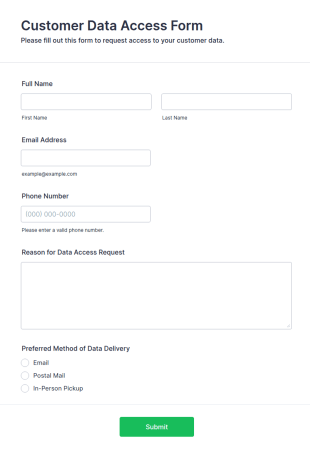 Customer Data Access Form Template