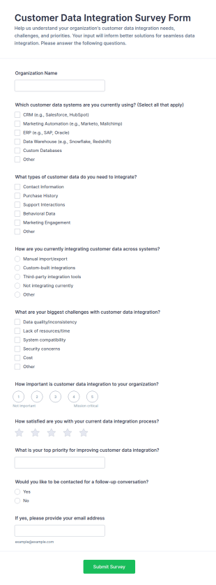 Customer Data Integration Survey Form Template