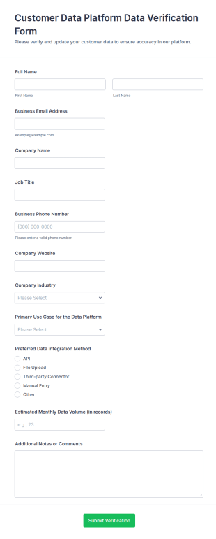 Customer Data Platform Data Verification Form Template