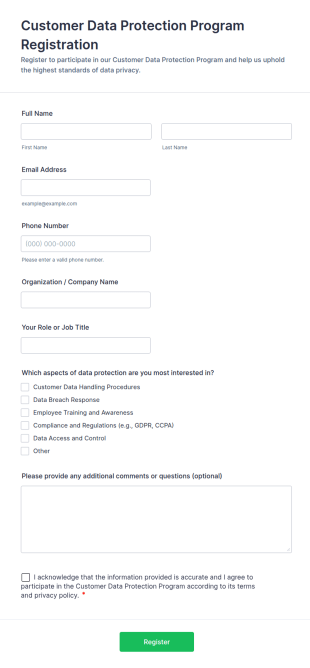 Customer Data Protection Program Registration Form Template