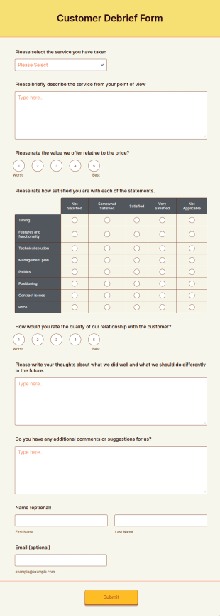 Customer Debrief Form Template