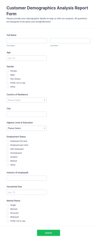 Customer Demographics Analysis Report Form Template
