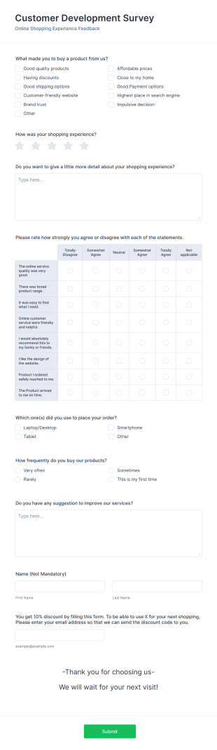 Customer Development Survey Form Template