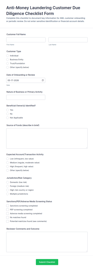 Customer Due Diligence Form Template