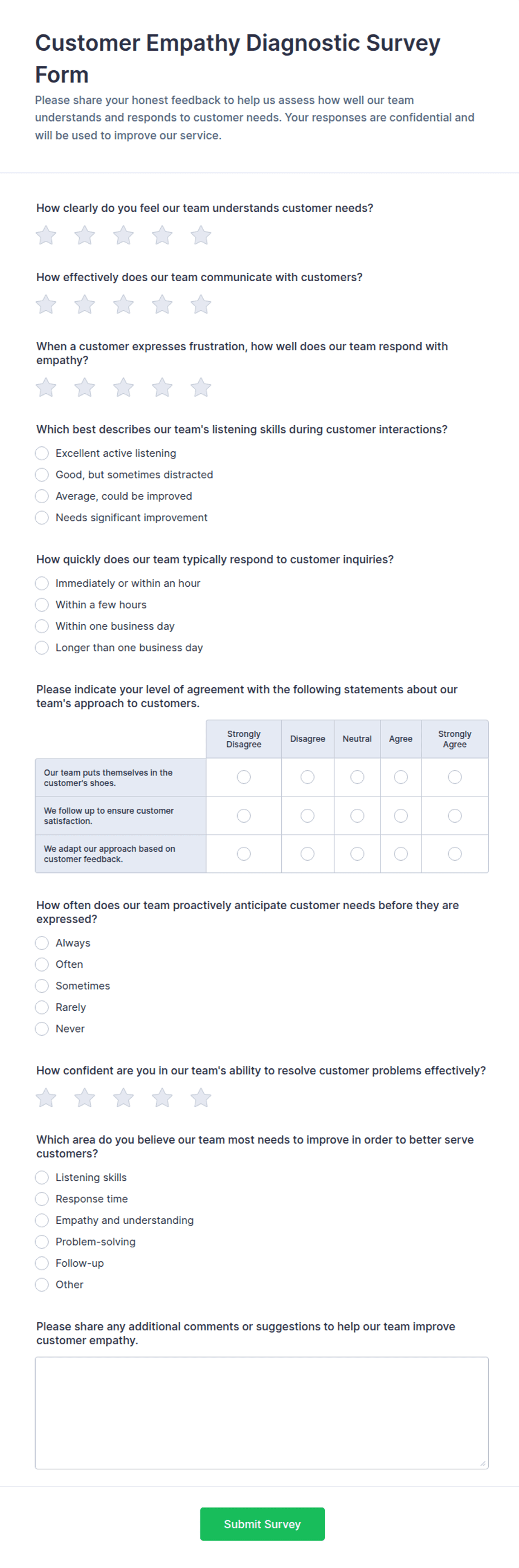 Customer Empathy Diagnostic Survey Form Template | Jotform