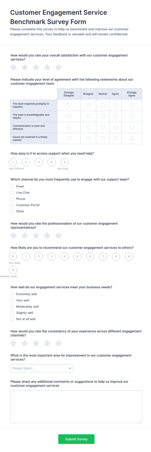 Customer Engagement Service Benchmark Survey Form Template