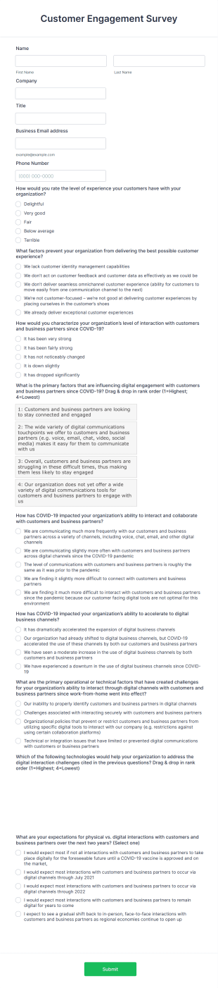 Customer Engagement Survey Form Template