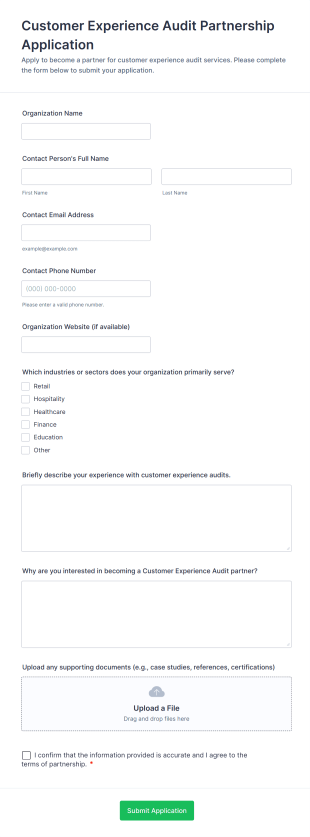 Customer Experience Audit Partnership Application Form Template