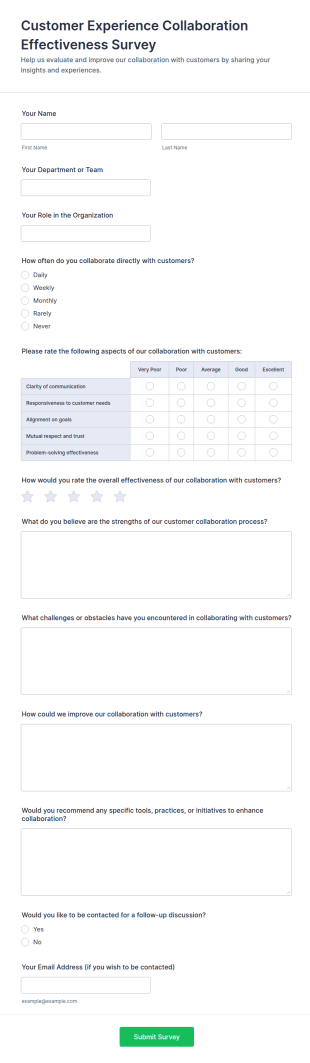 Customer Experience Collaboration Effectiveness Survey Form Template