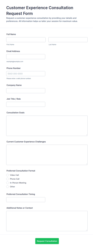Customer Experience Consultation Request Form Template