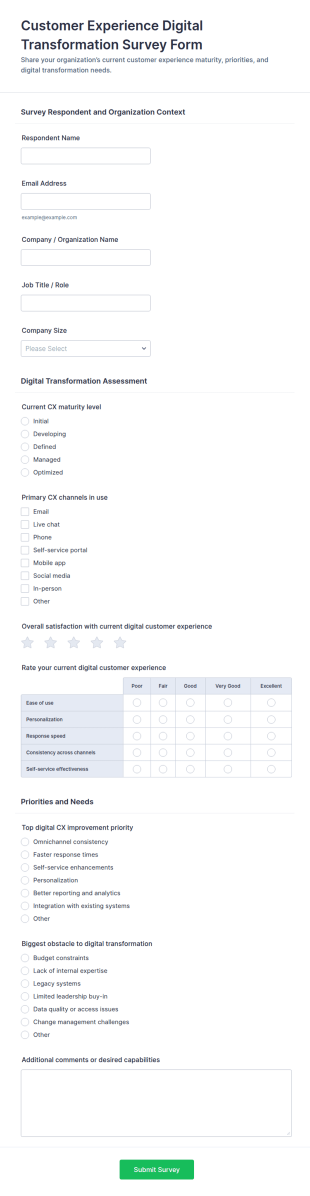 Customer Experience Digital Transformation Survey Form Template