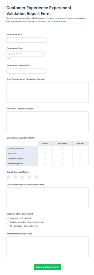 Customer Experience Experiment Validation Report Form Template