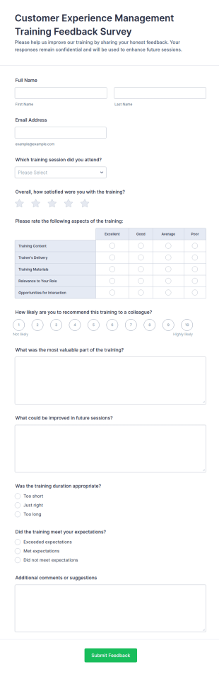 Customer Experience Management Training Feedback Survey Form Template