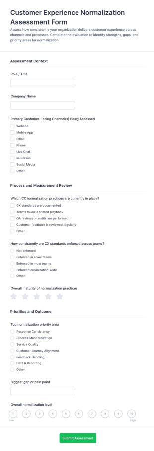 Customer Experience Normalization Assessment Form Template