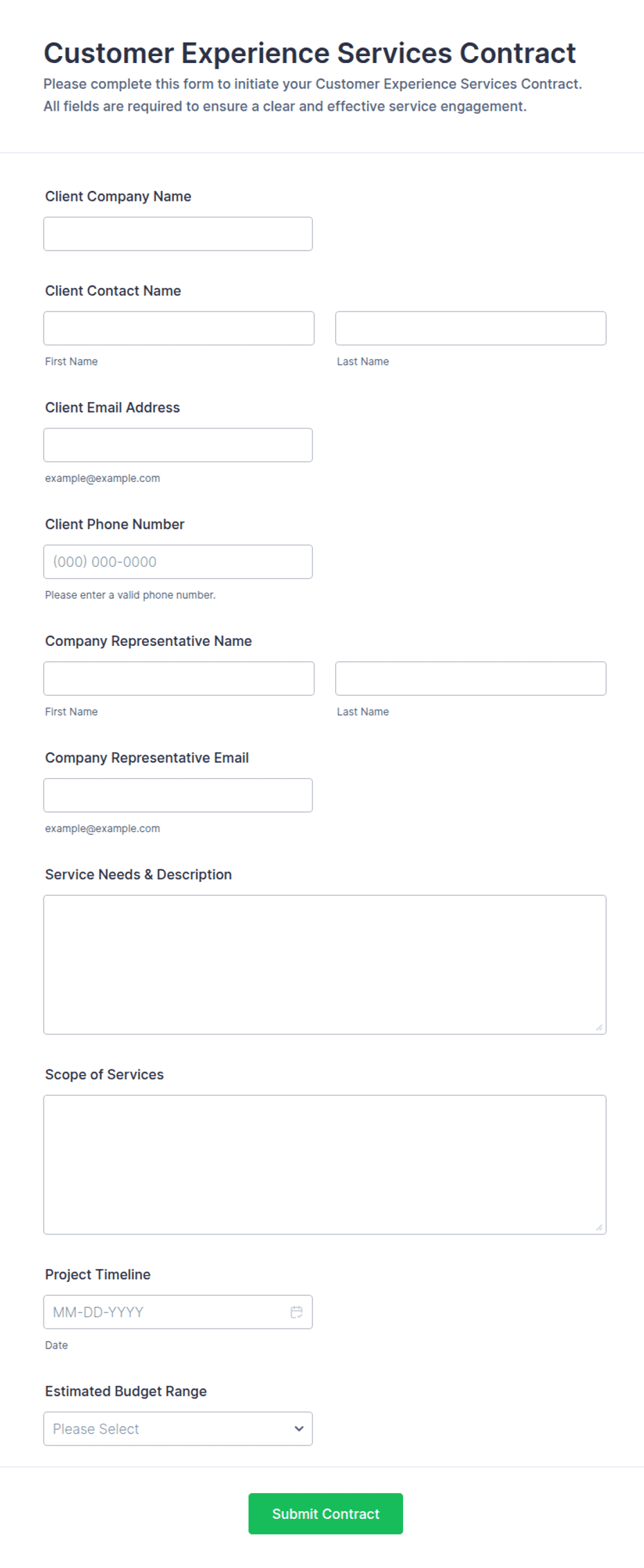 Customer Experience Services Contract Form Template | Jotform