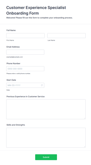 Customer Experience Specialist Onboarding Form Form Template