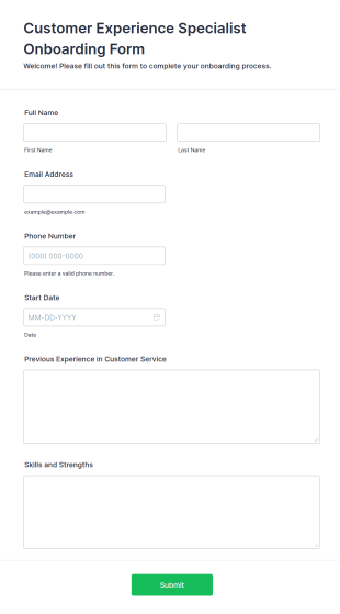 Customer Experience Specialist Onboarding Form Template