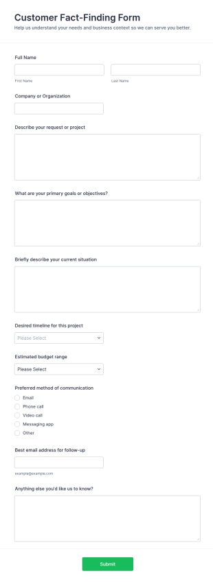 Customer Fact Finding Form Template