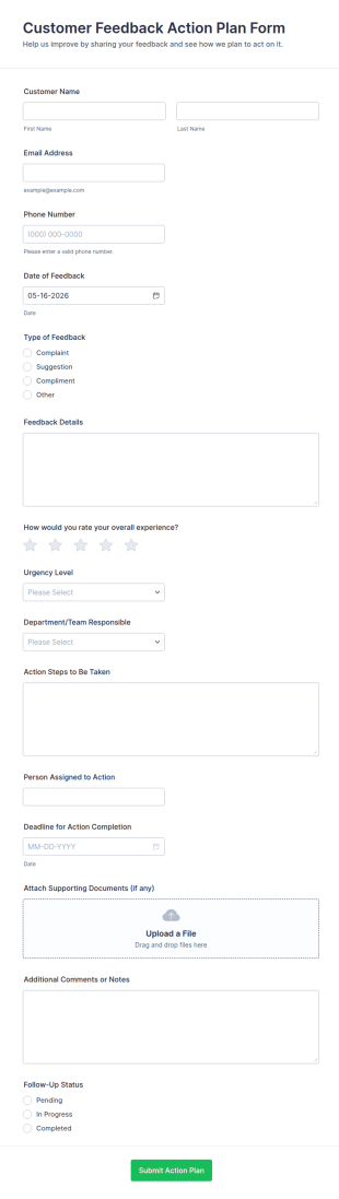 Customer Feedback Action Plan Form Template