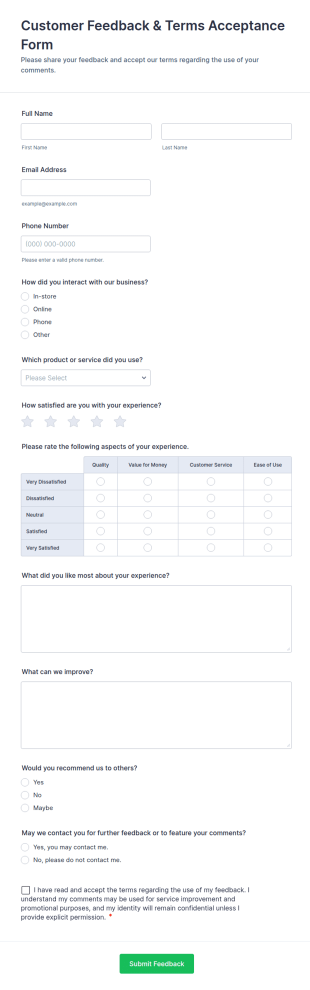 Customer Feedback & Terms Acceptance Form Template