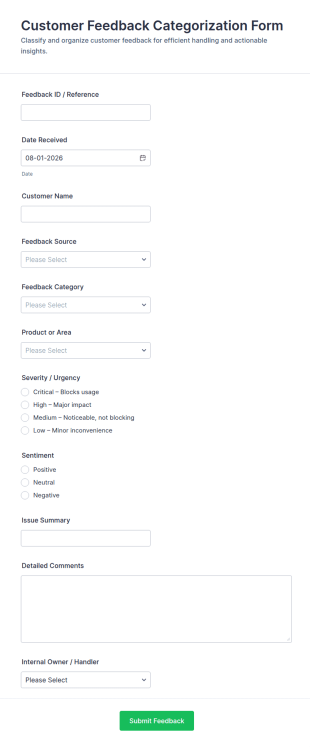 Customer Feedback Categorization Form Template