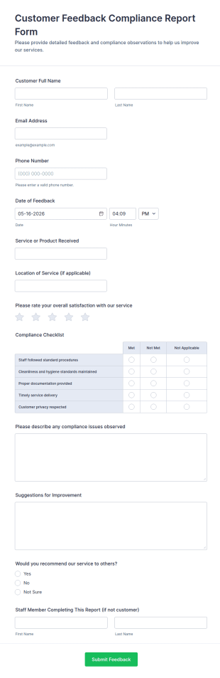 Customer Feedback Compliance Report Form Template