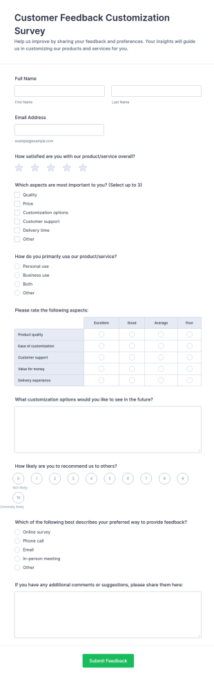 Customer Feedback Customization Survey Form Template