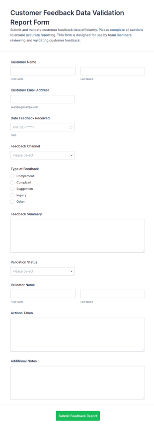 Customer Feedback Data Validation Report Form Template