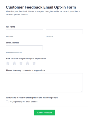 Customer Feedback Email Opt In Form Template