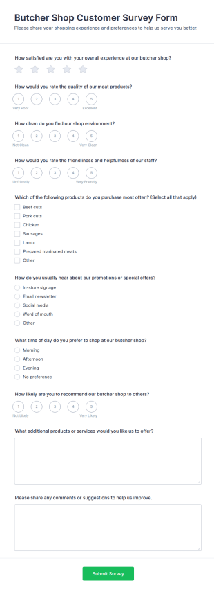 Customer Feedback Form For Butcher Shop