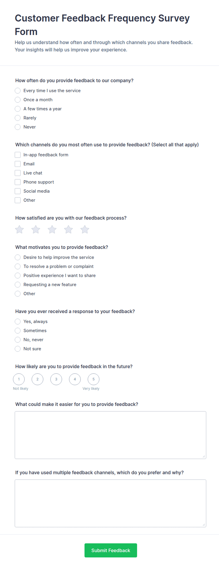 Customer Feedback Frequency Survey Form Template | Jotform