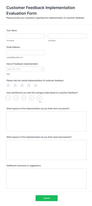 Customer Feedback Implementation Evaluation Form Template