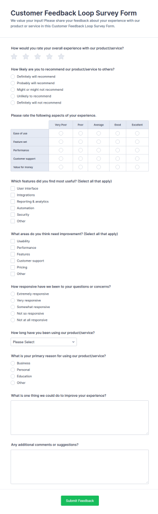 Customer Feedback Loop Survey Form Template