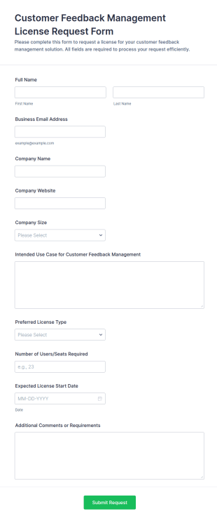 Customer Feedback Management License Request Form Template